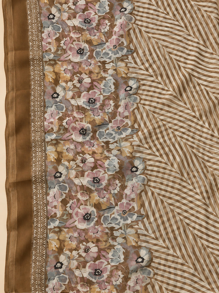 Rust Cotton Blend Printed Unstitched Dress Material