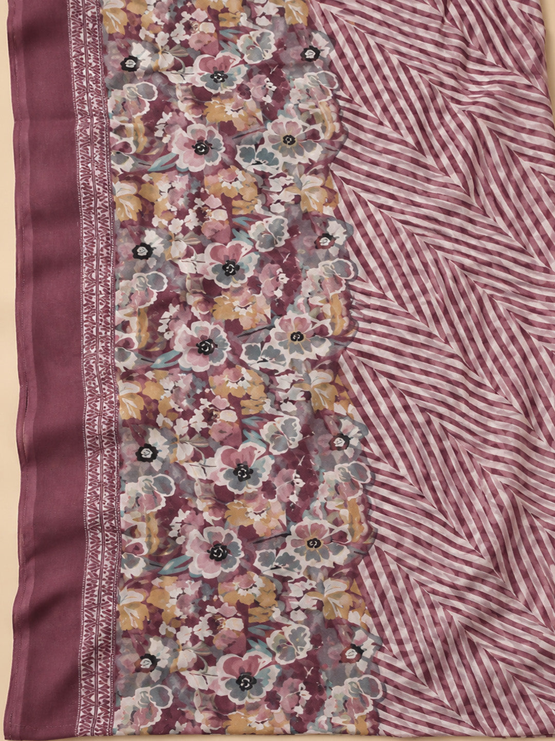 Wine Cotton Blend Printed Unstitched Dress Material