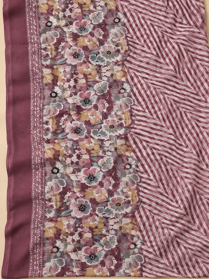 Wine Cotton Blend Printed Unstitched Dress Material