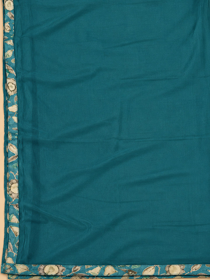 Blue Cotton Blend Printed Unstitched Dress Material