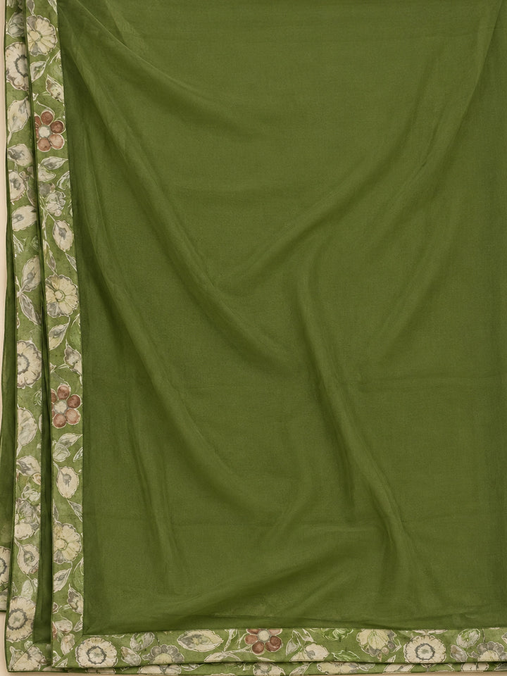 Green Cotton Blend Printed Unstitched Dress Material
