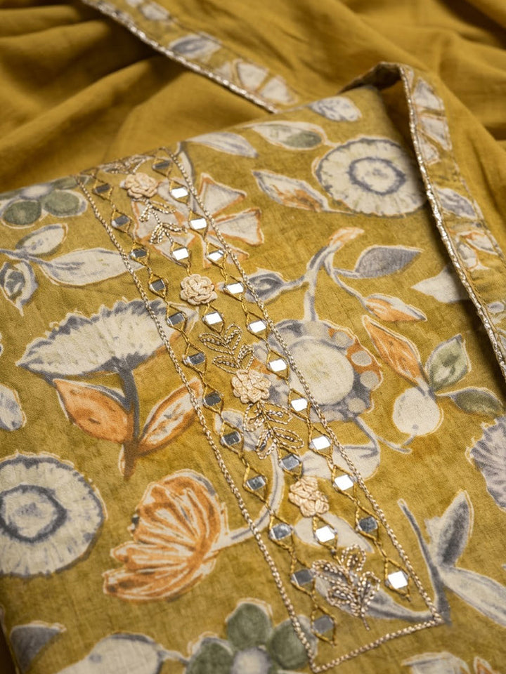 Mehndi Cotton Blend Printed Unstitched Dress Material