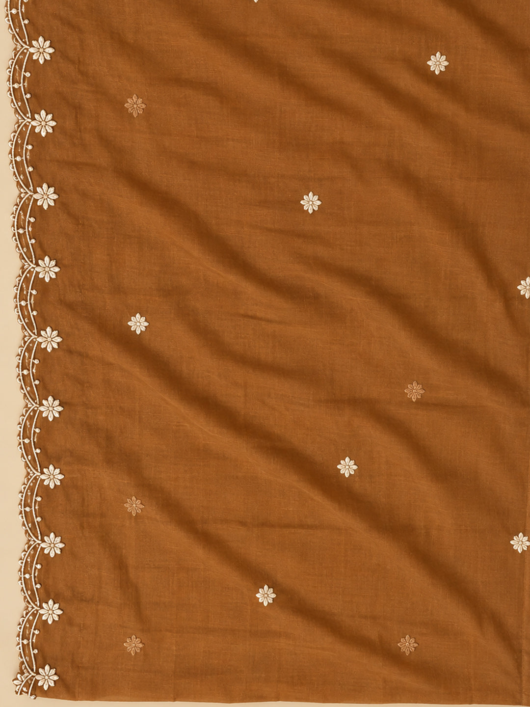 Brown Cotton Blend Embroidered Unstitched Dress Material