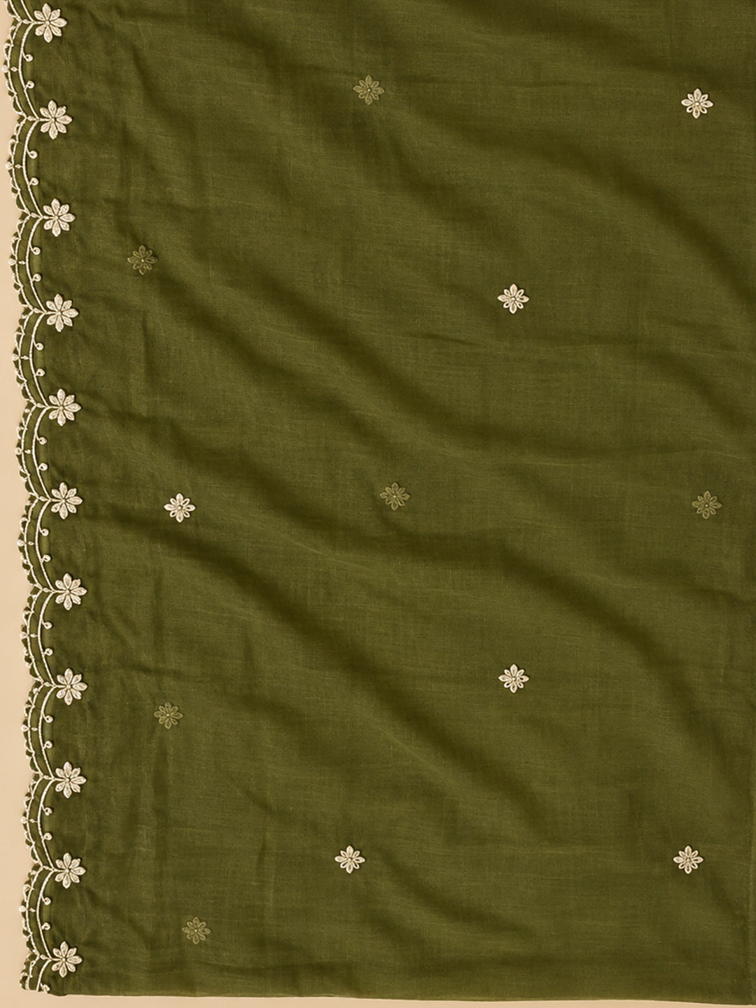 Mehndi Cotton Blend Embroidered Unstitched Dress Material