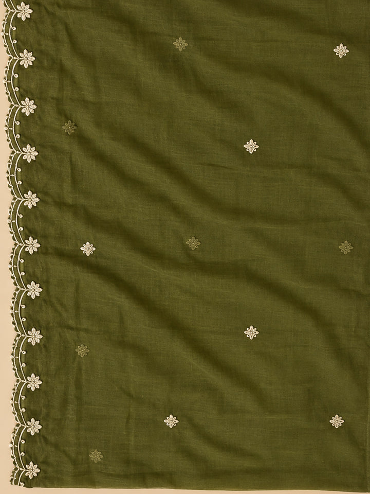 Mehndi Cotton Blend Embroidered Unstitched Dress Material