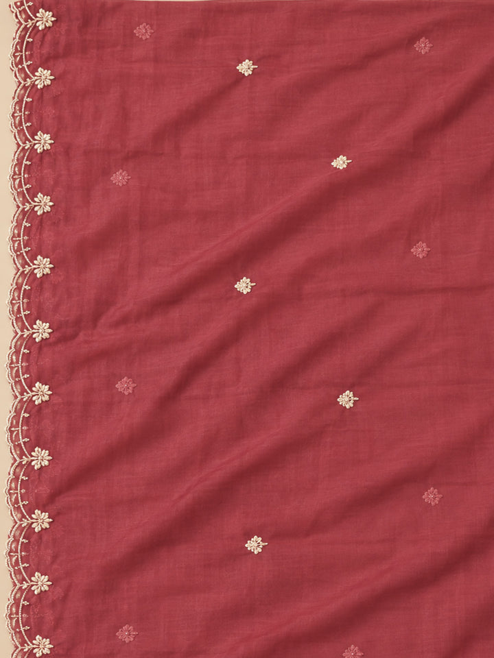 Onion Pink Cotton Blend Embroidered Unstitched Dress Material