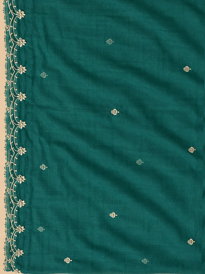 Rama Green Cotton Blend Embroidered Unstitched Dress Material