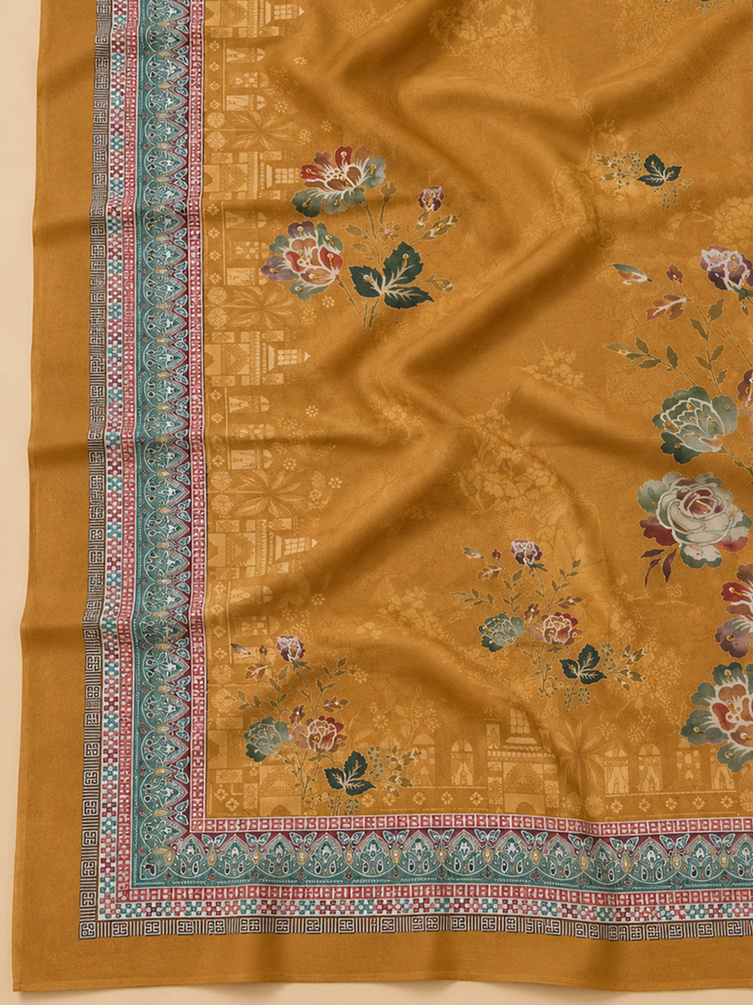 Mustard Cotton Blend Printed Unstitched Dress Material