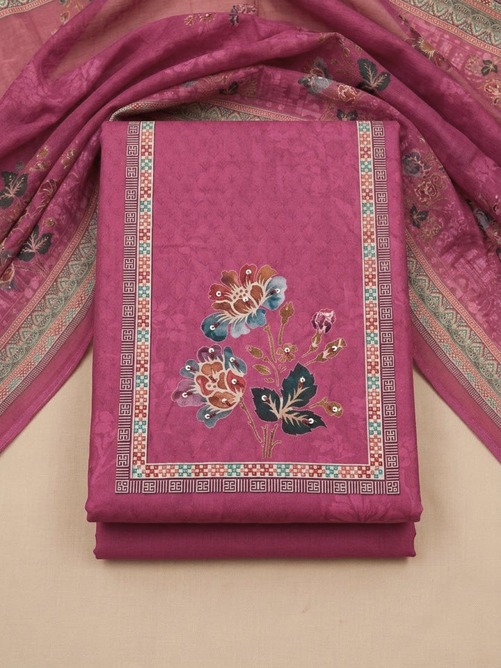 Onion Pink Cotton Blend Printed Unstitched Dress Material