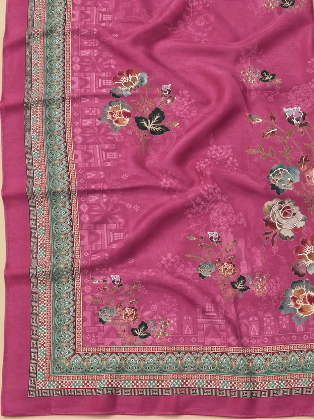 Onion Pink Cotton Blend Printed Unstitched Dress Material