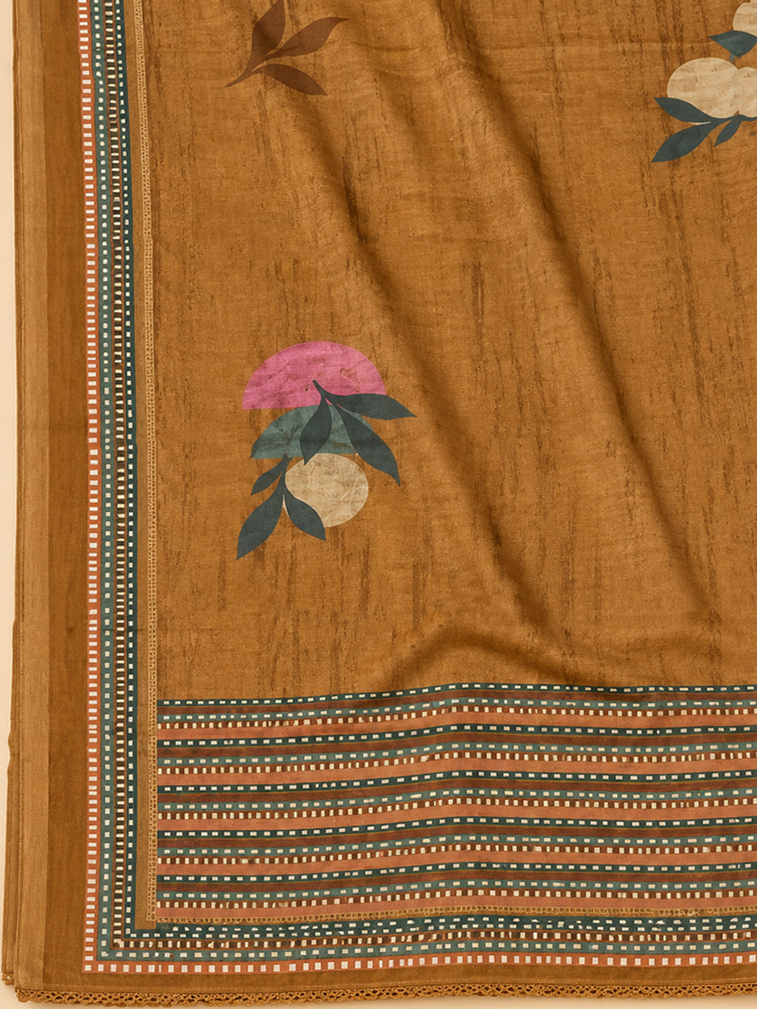Mustard Cotton Blend Printed Unstitched Dress Material