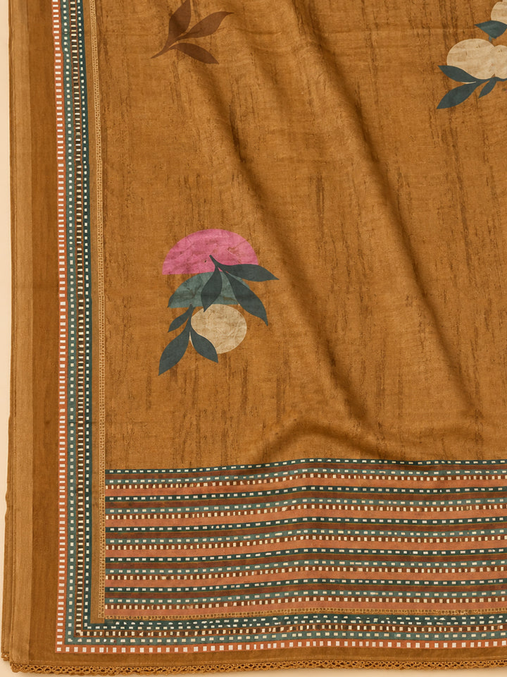 Mustard Cotton Blend Printed Unstitched Dress Material