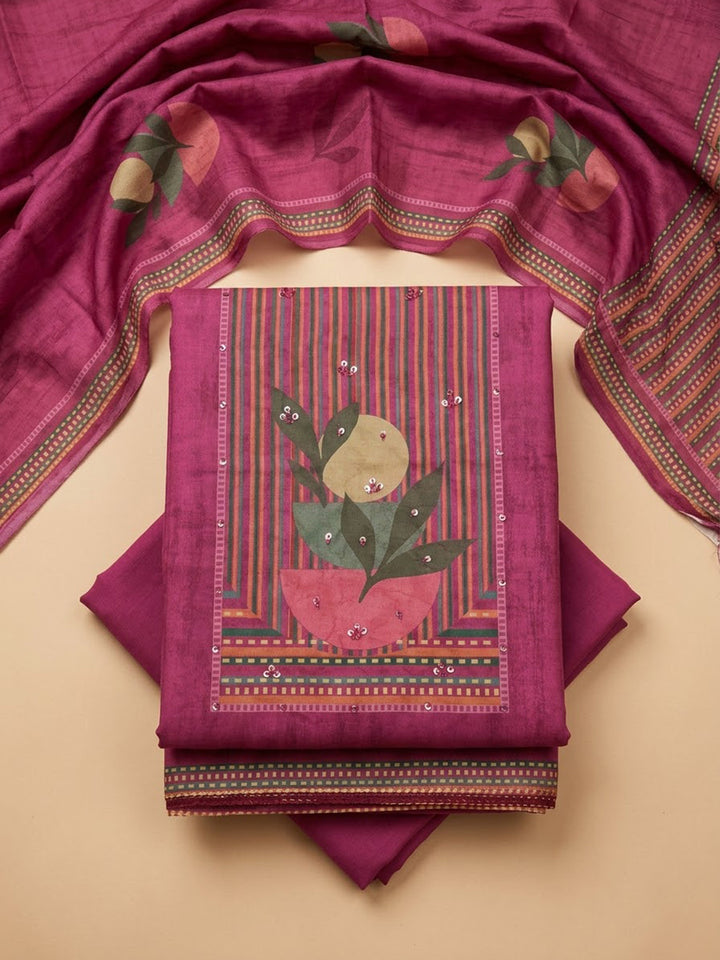 Onion Pink Cotton Blend Printed Unstitched Dress Material