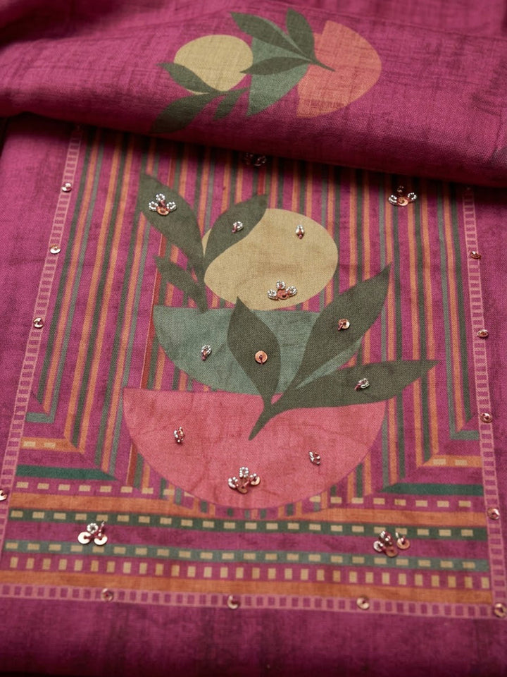 Onion Pink Cotton Blend Printed Unstitched Dress Material