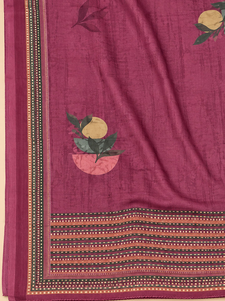 Onion Pink Cotton Blend Printed Unstitched Dress Material