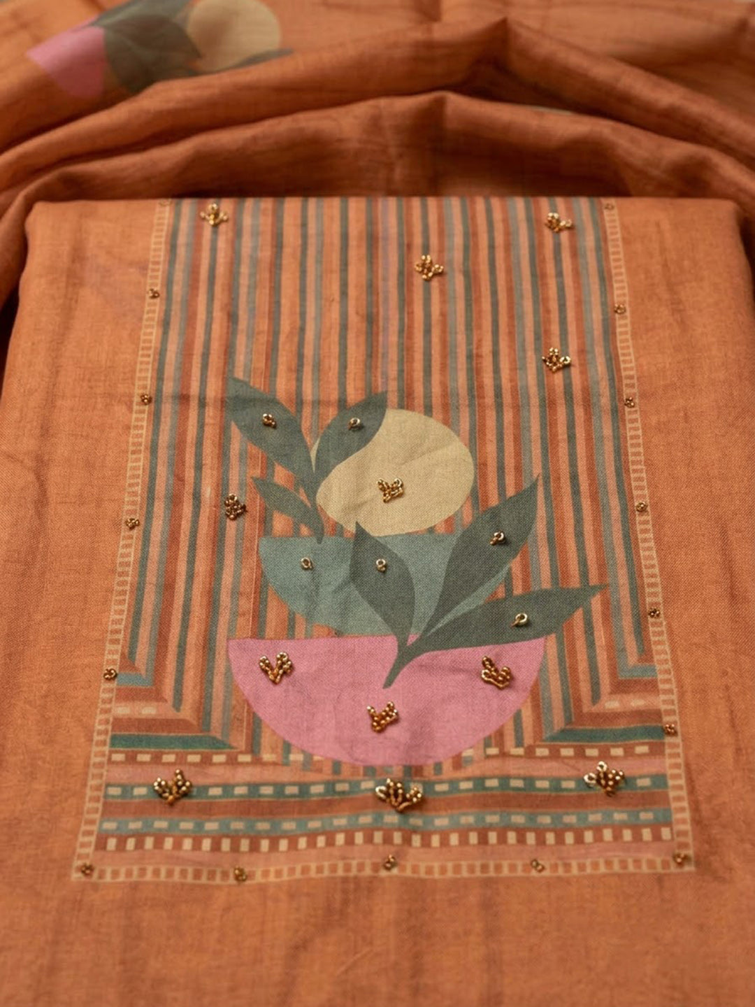 Rust Cotton Blend Printed Unstitched Dress Material