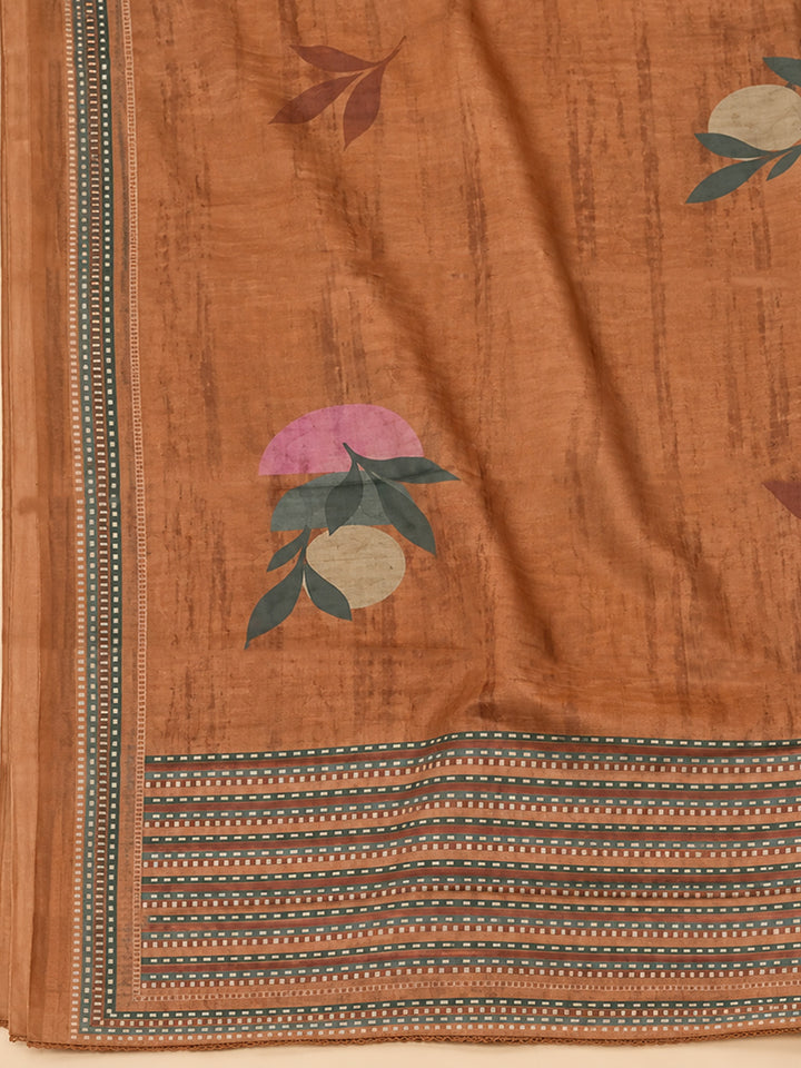 Rust Cotton Blend Printed Unstitched Dress Material