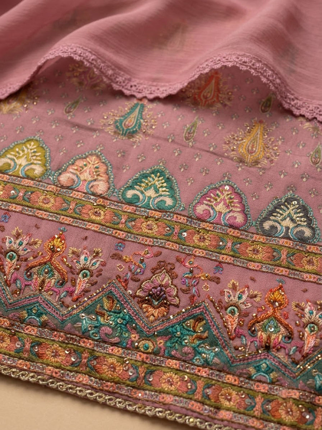 Onion Pink Cotton Blend Printed Unstitched Dress Material