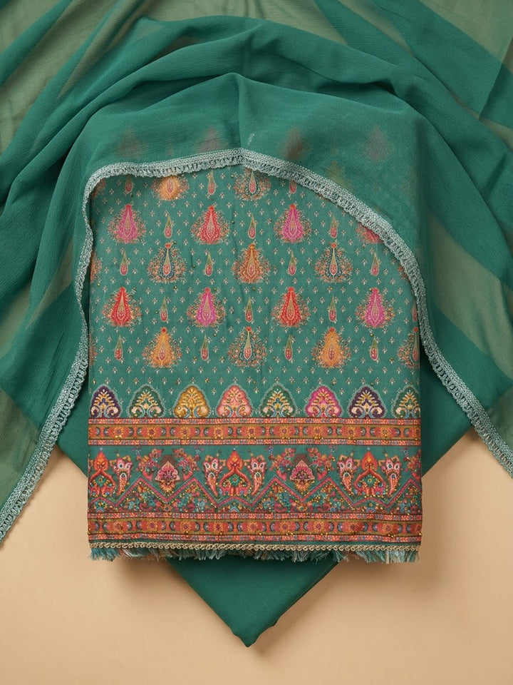 Rama Green Cotton Blend Printed Unstitched Dress Material