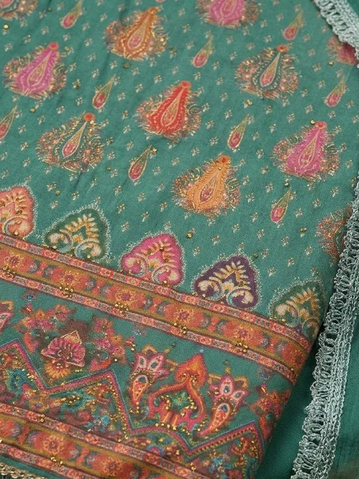 Rama Green Cotton Blend Printed Unstitched Dress Material