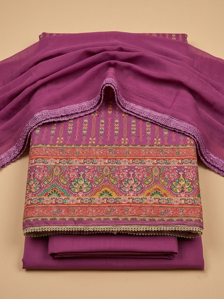 Onion Pink Cotton Blend Printed Unstitched Dress Material