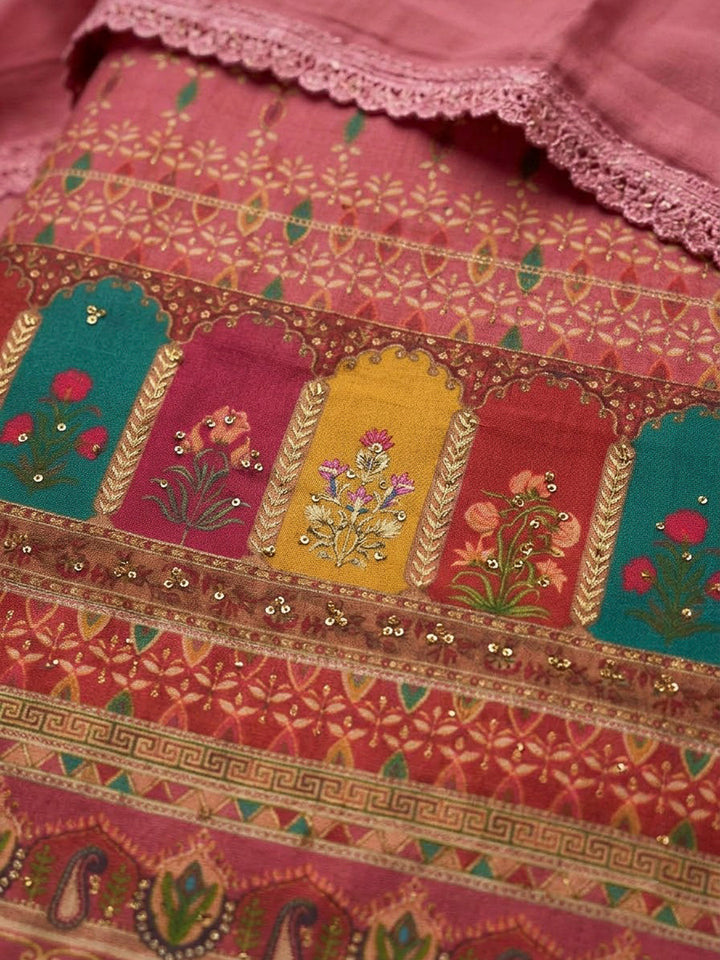 Onion Pink Cotton Blend Printed Unstitched Dress Material