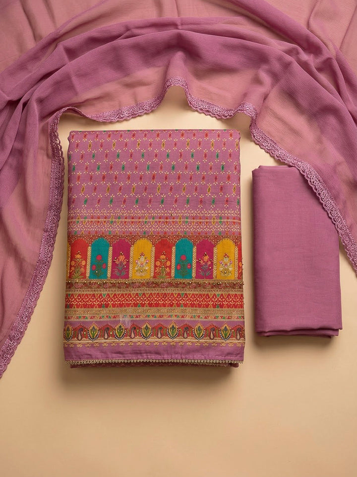 Pink Cotton Blend Printed Unstitched Dress Material