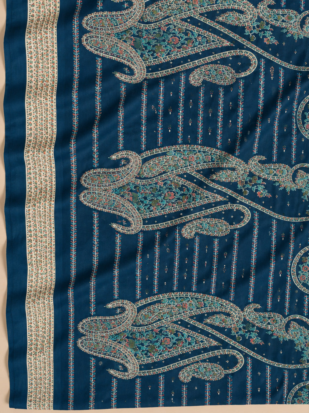 Blue Cotton Blend Embroidered Unstitched Dress Material