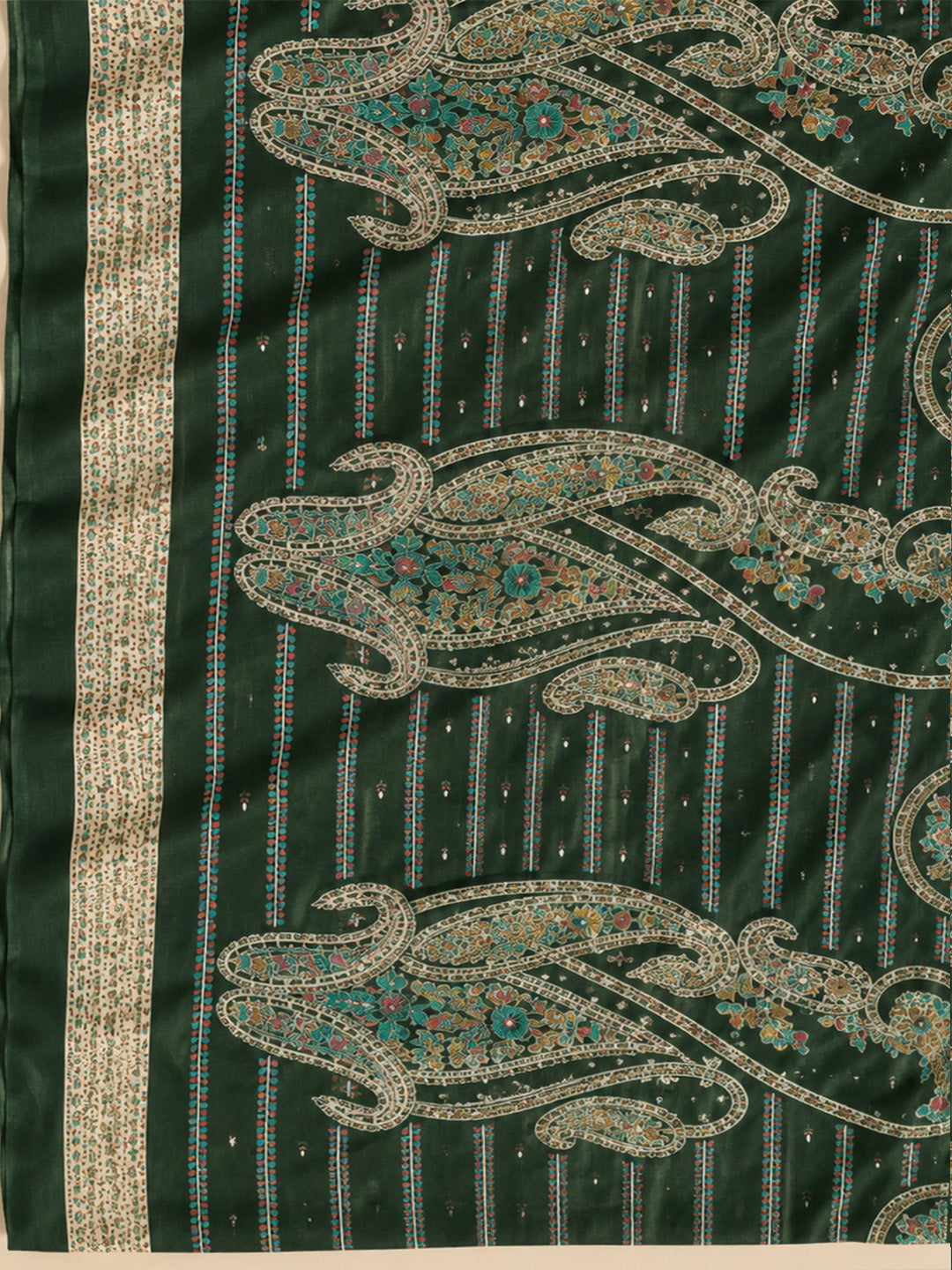 Bottle Green Cotton Blend Embroidered Unstitched Dress Material