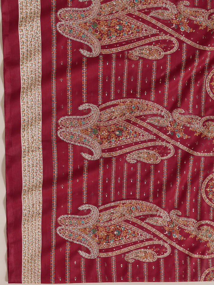 Onion Pink Cotton Blend Embroidered Unstitched Dress Material