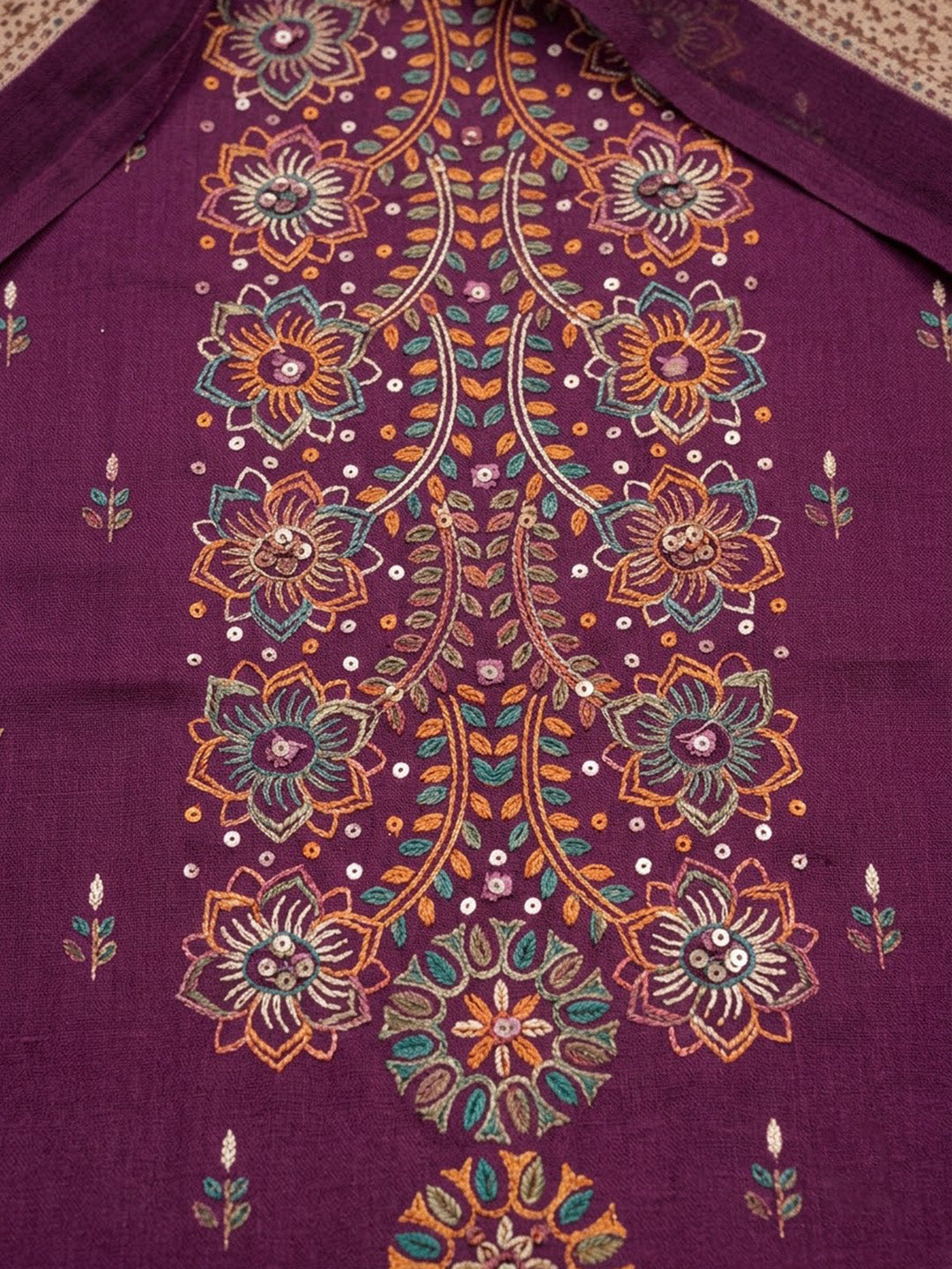Purple Cotton Blend Embroidered Unstitched Dress Material