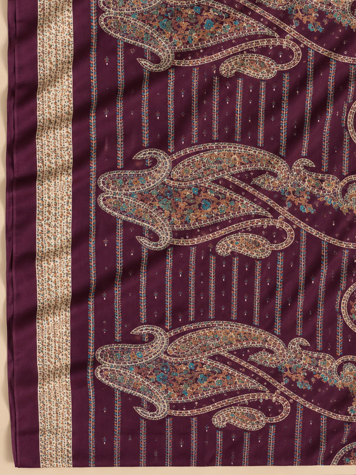 Purple Cotton Blend Embroidered Unstitched Dress Material
