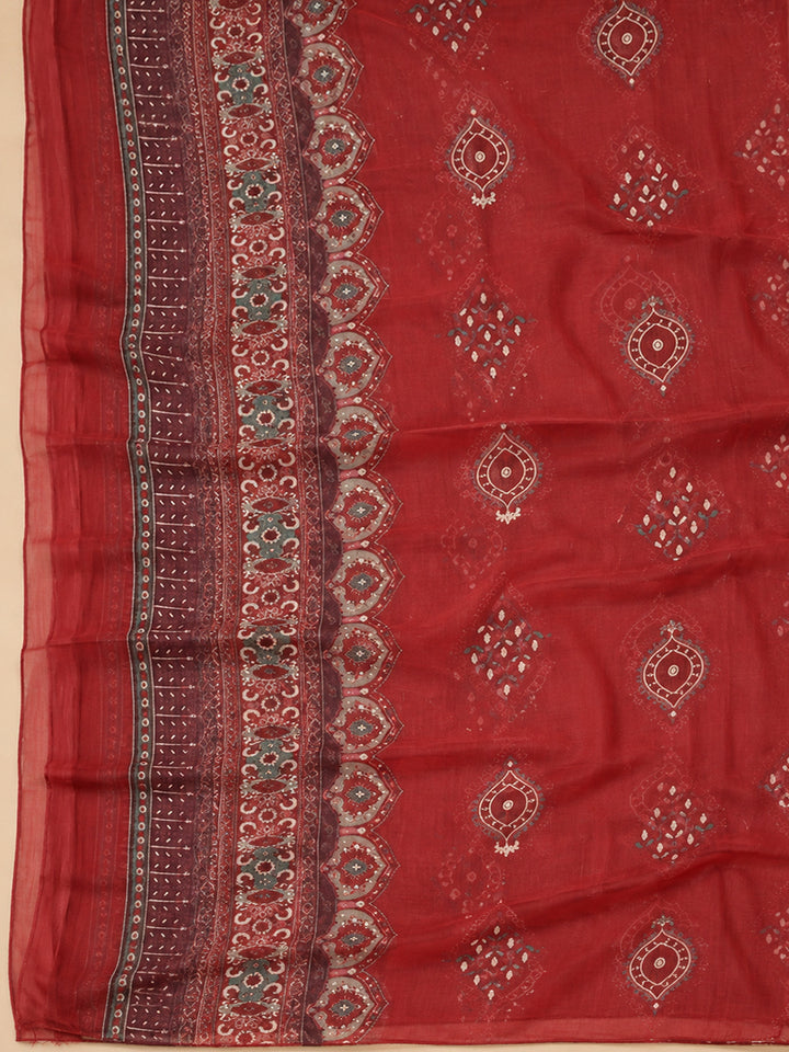 Onion Pink Cotton Blend Printed Unstitched Dress Material
