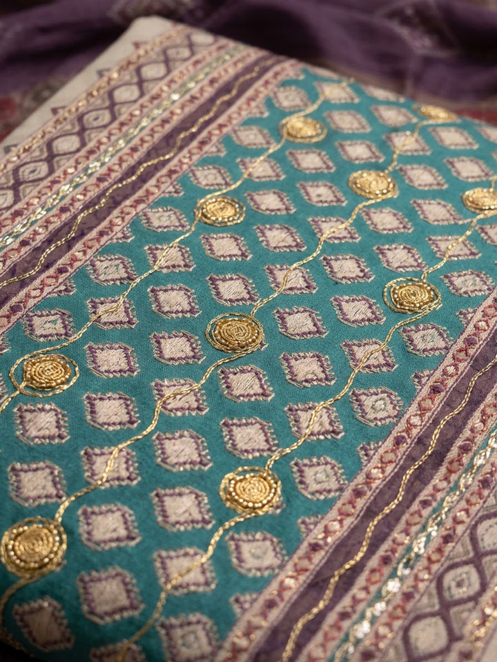 Purple Cotton Blend Printed Unstitched Dress Material