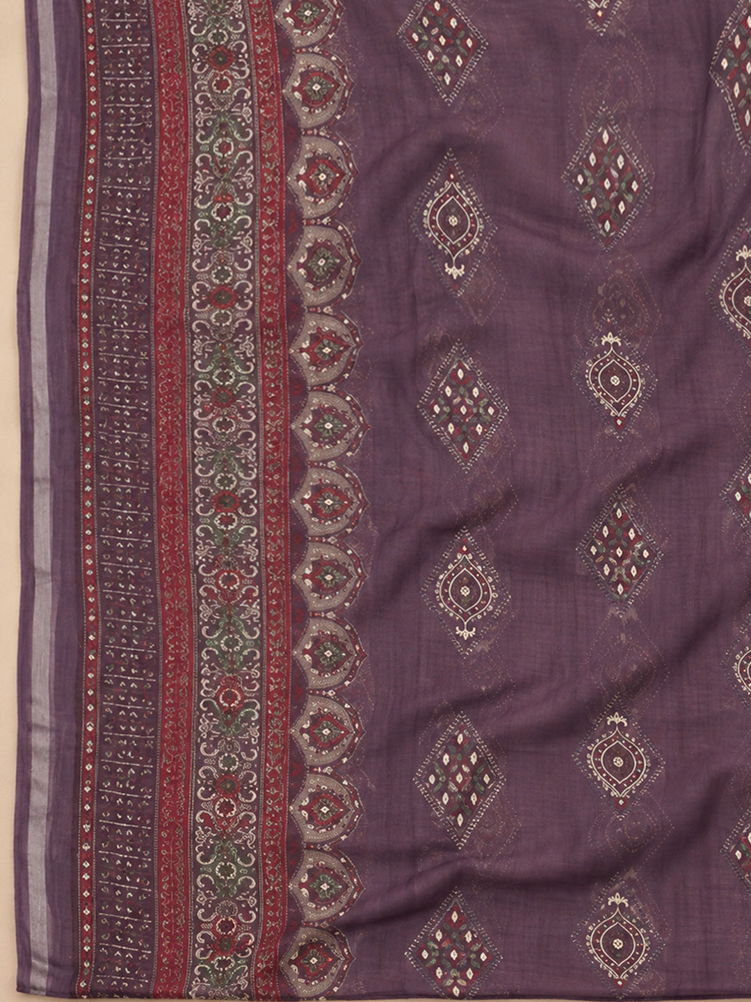 Purple Cotton Blend Printed Unstitched Dress Material