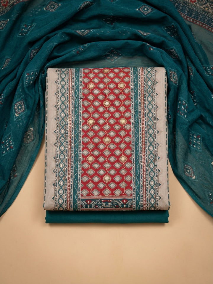 Rama Green Cotton Blend Printed Unstitched Dress Material
