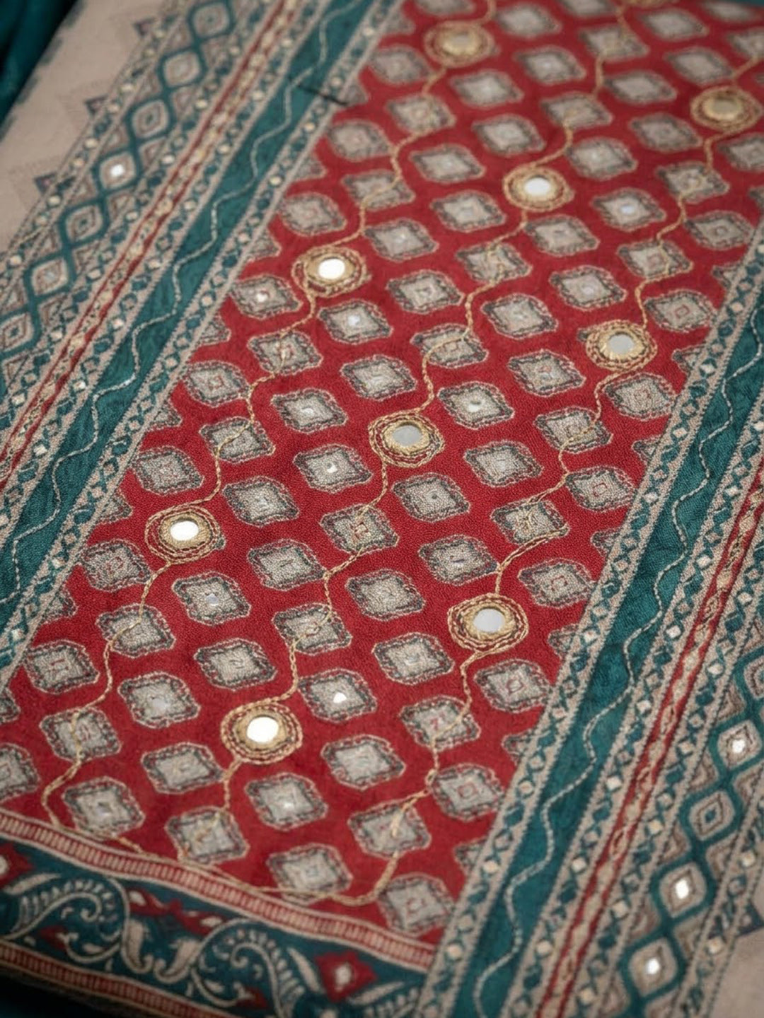 Rama Green Cotton Blend Printed Unstitched Dress Material