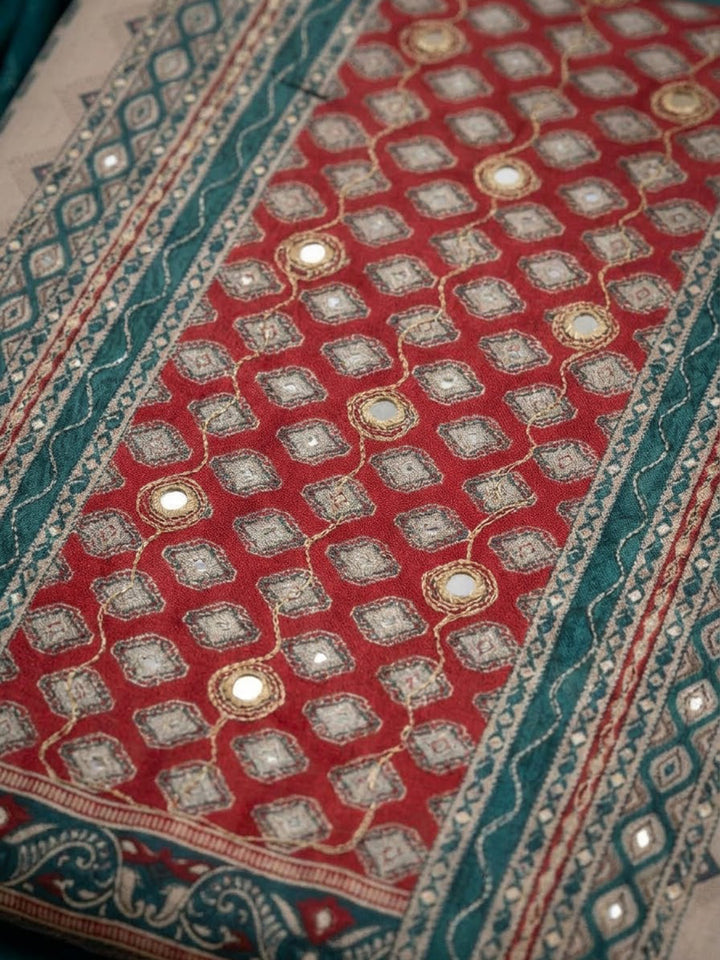 Rama Green Cotton Blend Printed Unstitched Dress Material