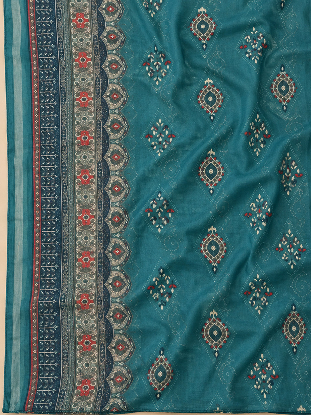 Rama Green Cotton Blend Printed Unstitched Dress Material