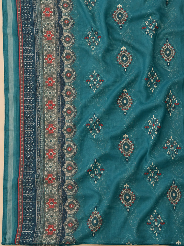 Rama Green Cotton Blend Printed Unstitched Dress Material