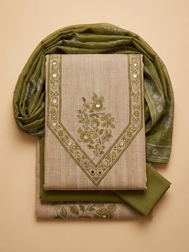 Mehndi Chanderi Printed Unstitched Dress Material