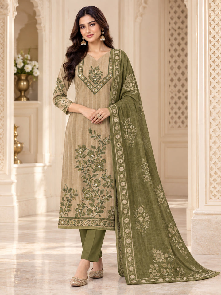Mehndi Chanderi Printed Unstitched Dress Material