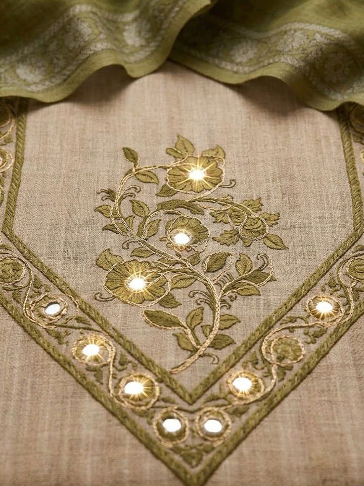 Mehndi Chanderi Printed Unstitched Dress Material