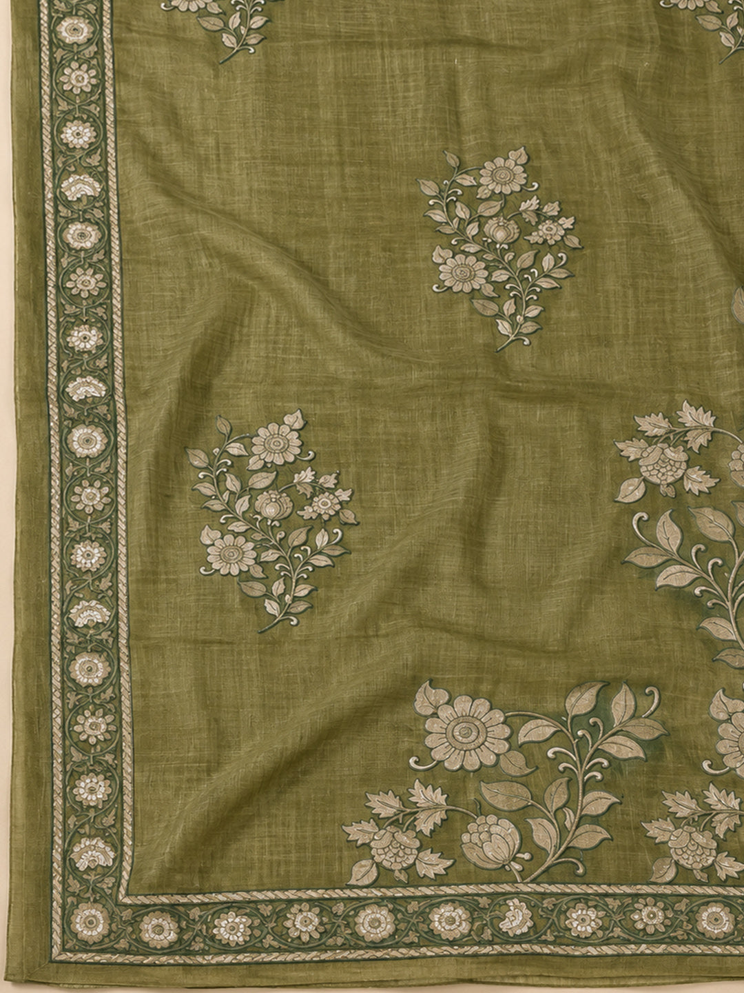 Mehndi Chanderi Printed Unstitched Dress Material