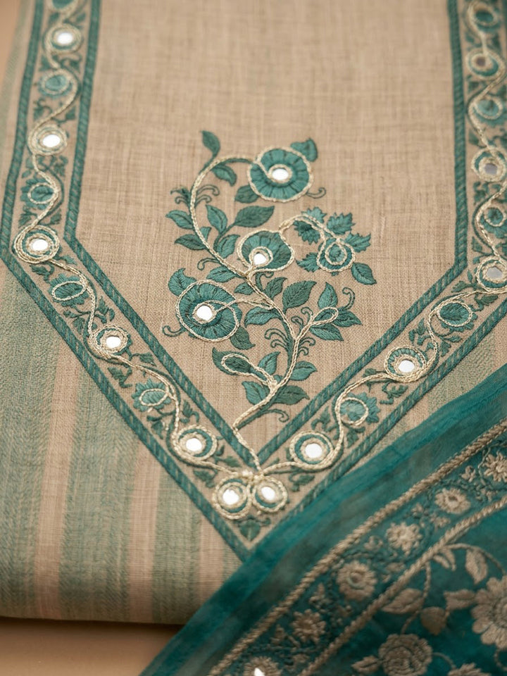 Rama Green Chanderi Printed Unstitched Dress Material