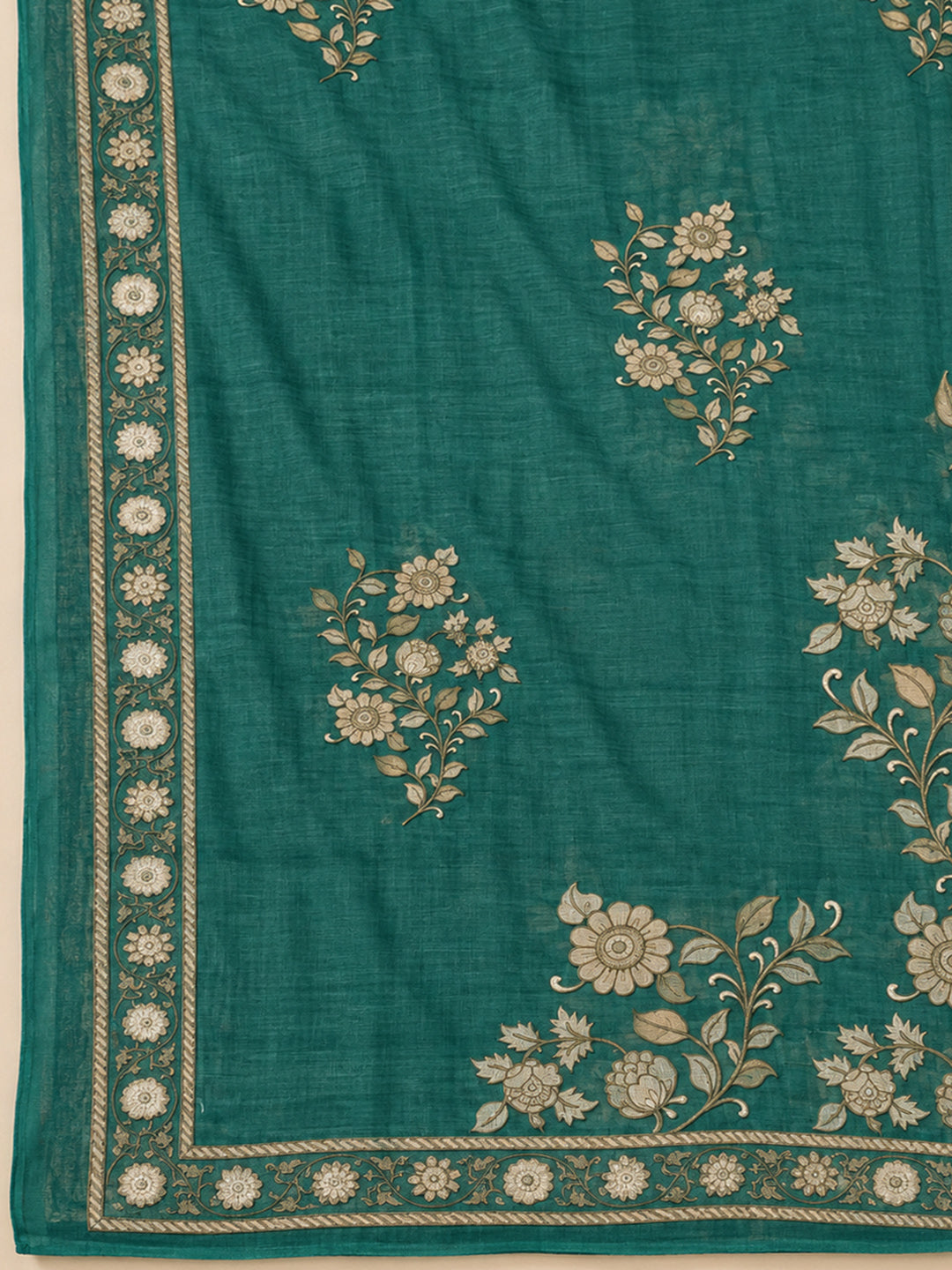 Rama Green Chanderi Printed Unstitched Dress Material