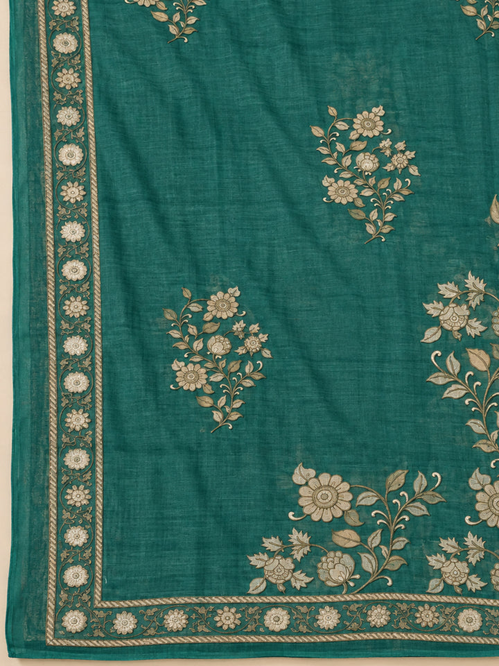 Rama Green Chanderi Printed Unstitched Dress Material