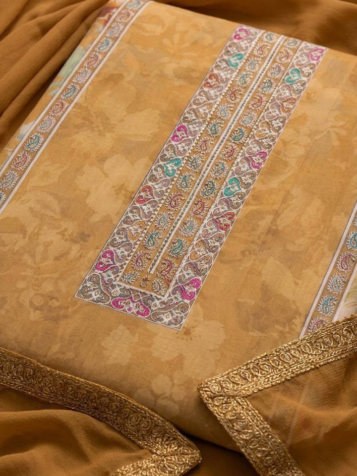 Mustard Cotton Blend Embroidered Unstitched Dress Material