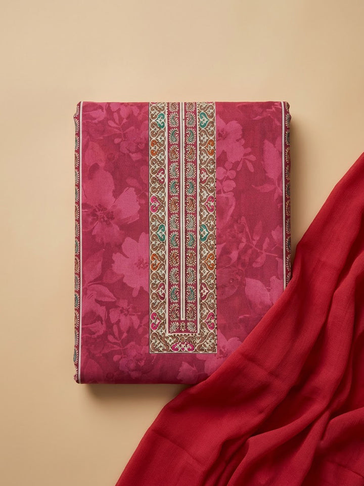 Onion Pink Cotton Blend Embroidered Unstitched Dress Material