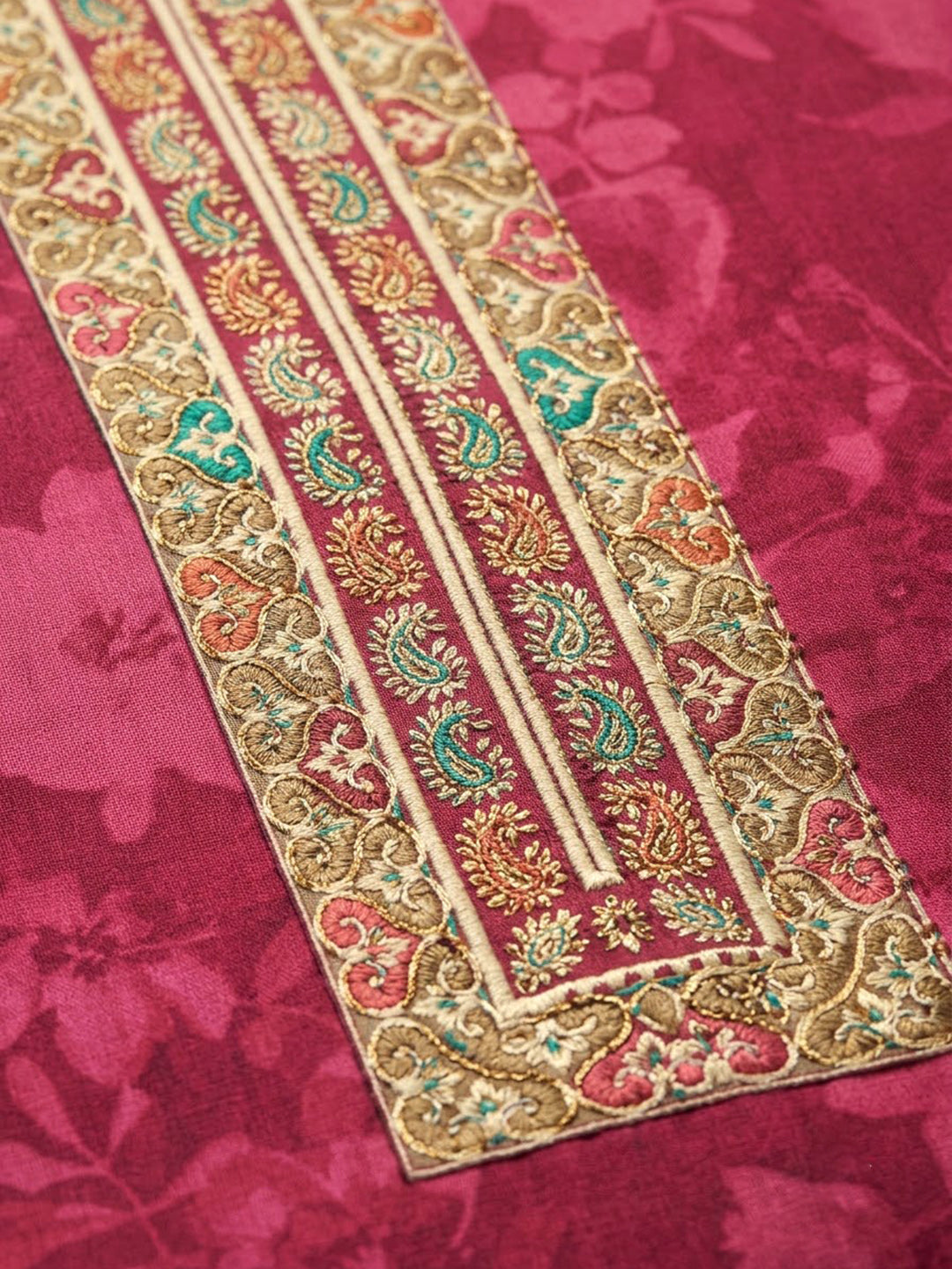 Onion Pink Cotton Blend Embroidered Unstitched Dress Material